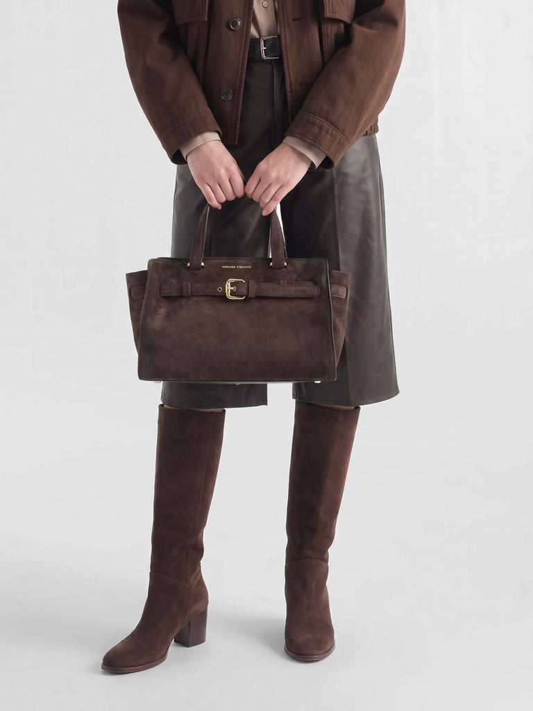 SADDLE 026 - Brown Suede Handle Bag
