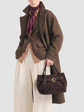 SADDLE 028 - Brown Suede Handle Bag - thumb image 2,side view
