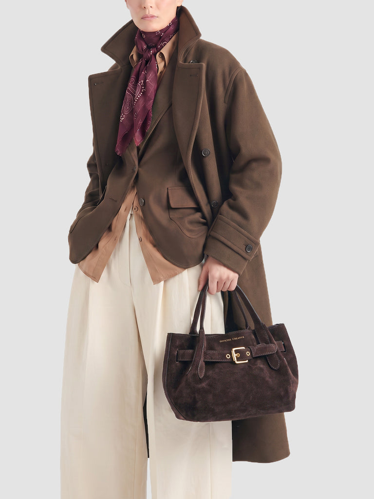 SADDLE 028 - Brown Suede Handle Bag-hover