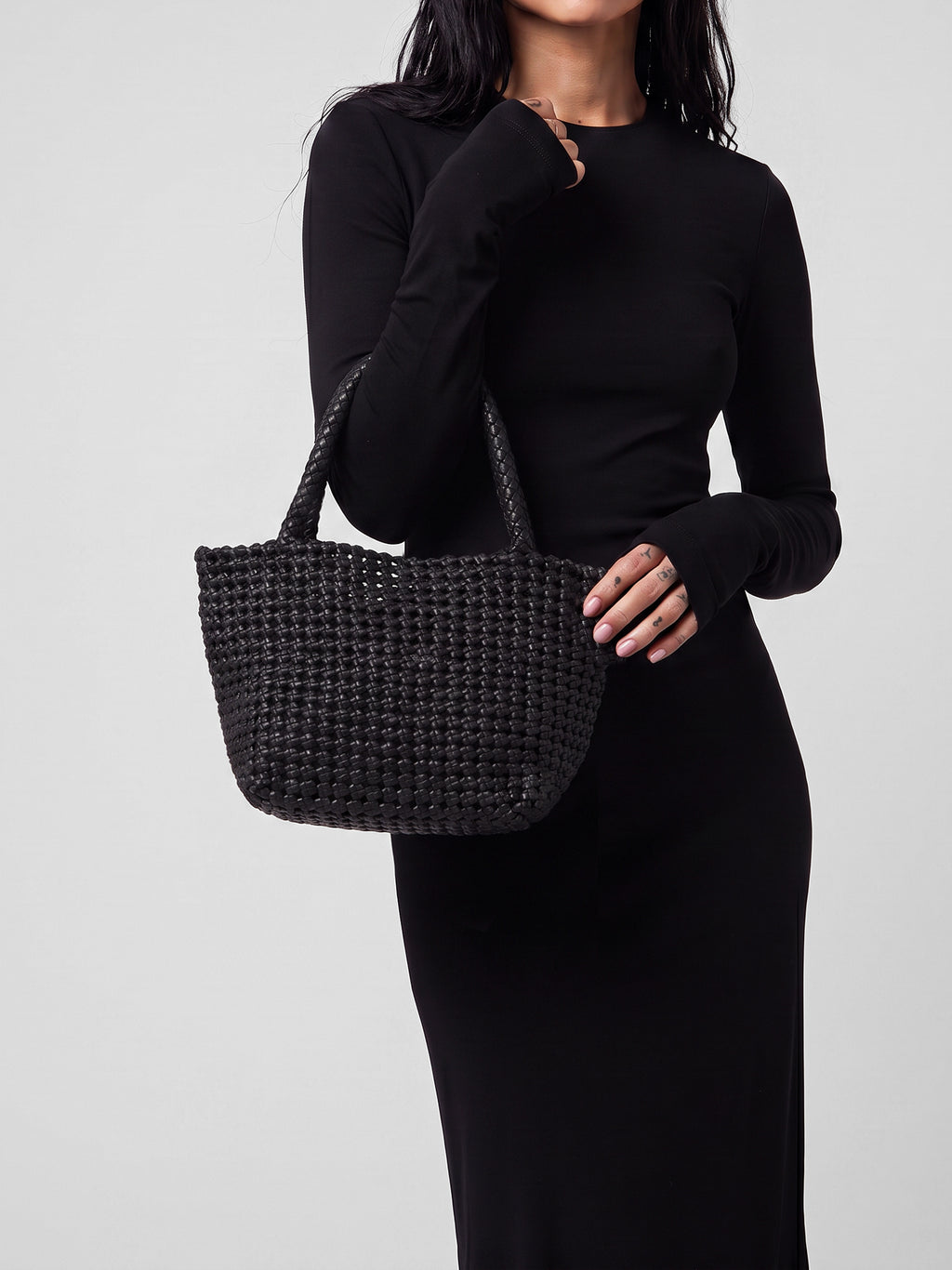 VICKY 001 - Black Leather Handle Bag - image 2,side view