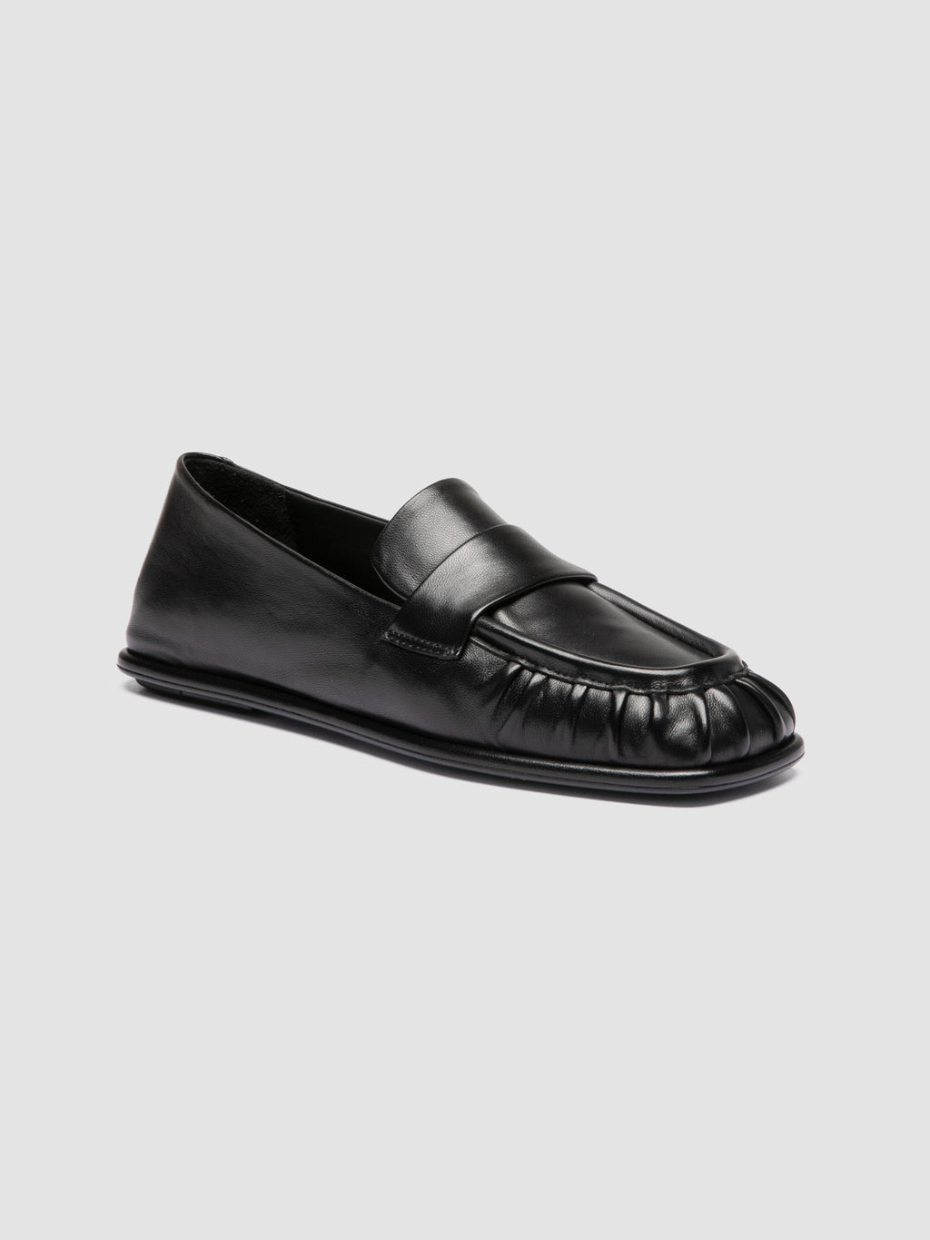 CLOVER 005_W - Black Leather Penny Loafers - image 3,side view