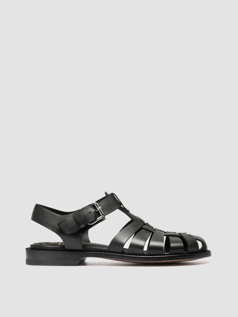 SMARAGD 013 - Schwarze Fischersandalen aus Leder