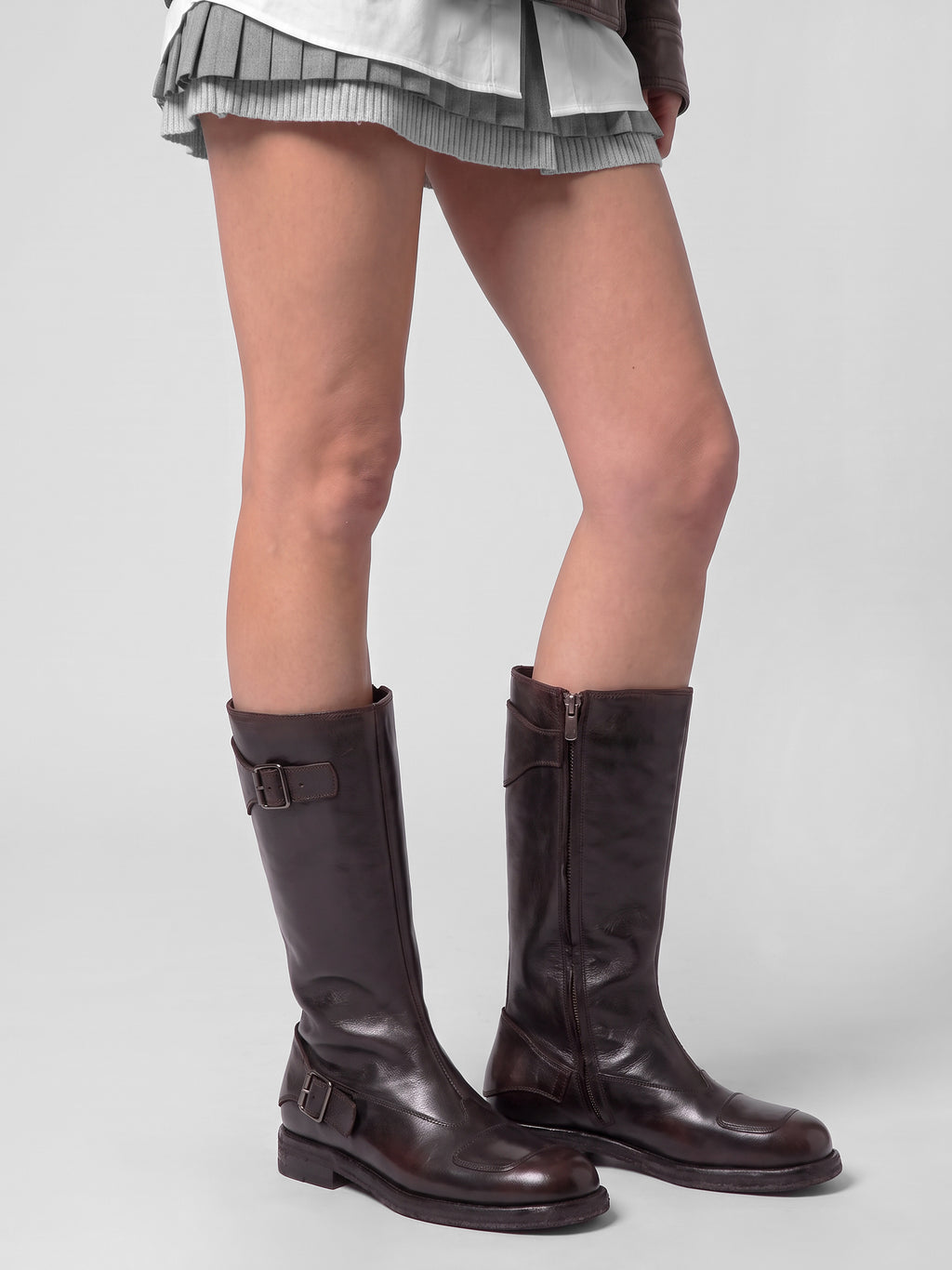 EPHYMERAL 004 - Brown Leather Zipped Boots - image 2,side view