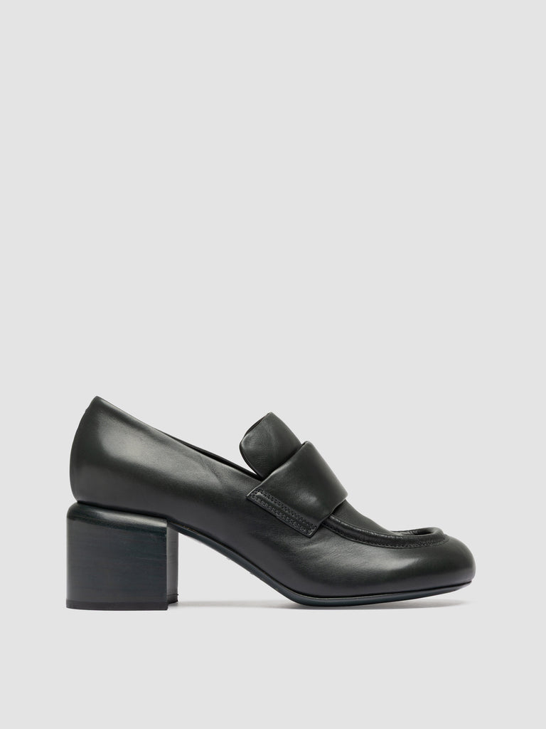 ETHEL 001 - Green Leather Penny Loafers