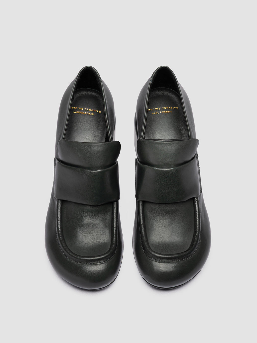ETHEL 001 - Green Leather Penny Loafers - image 2,side view
