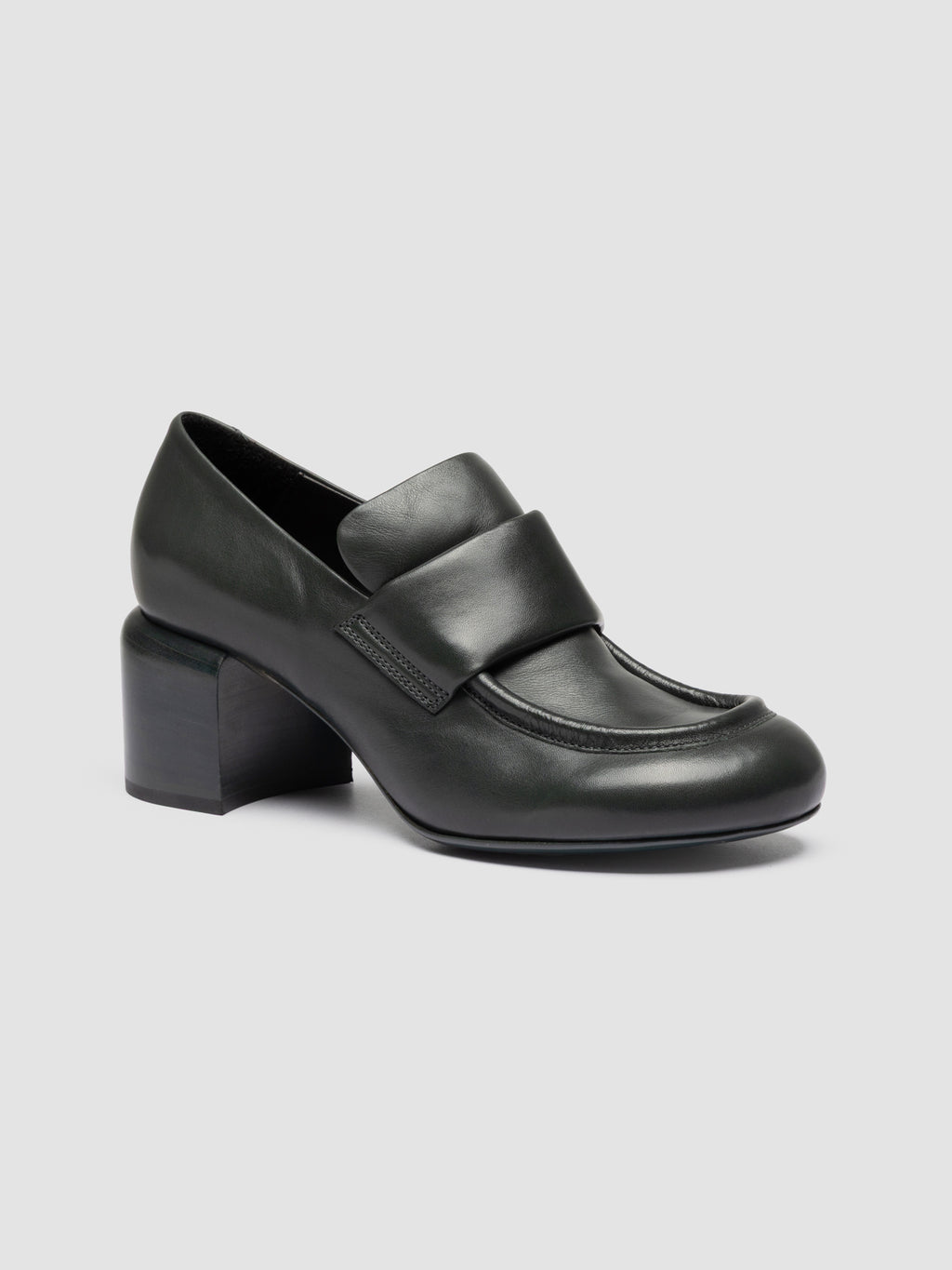 ETHEL 001 - Green Leather Penny Loafers - image 3,side view