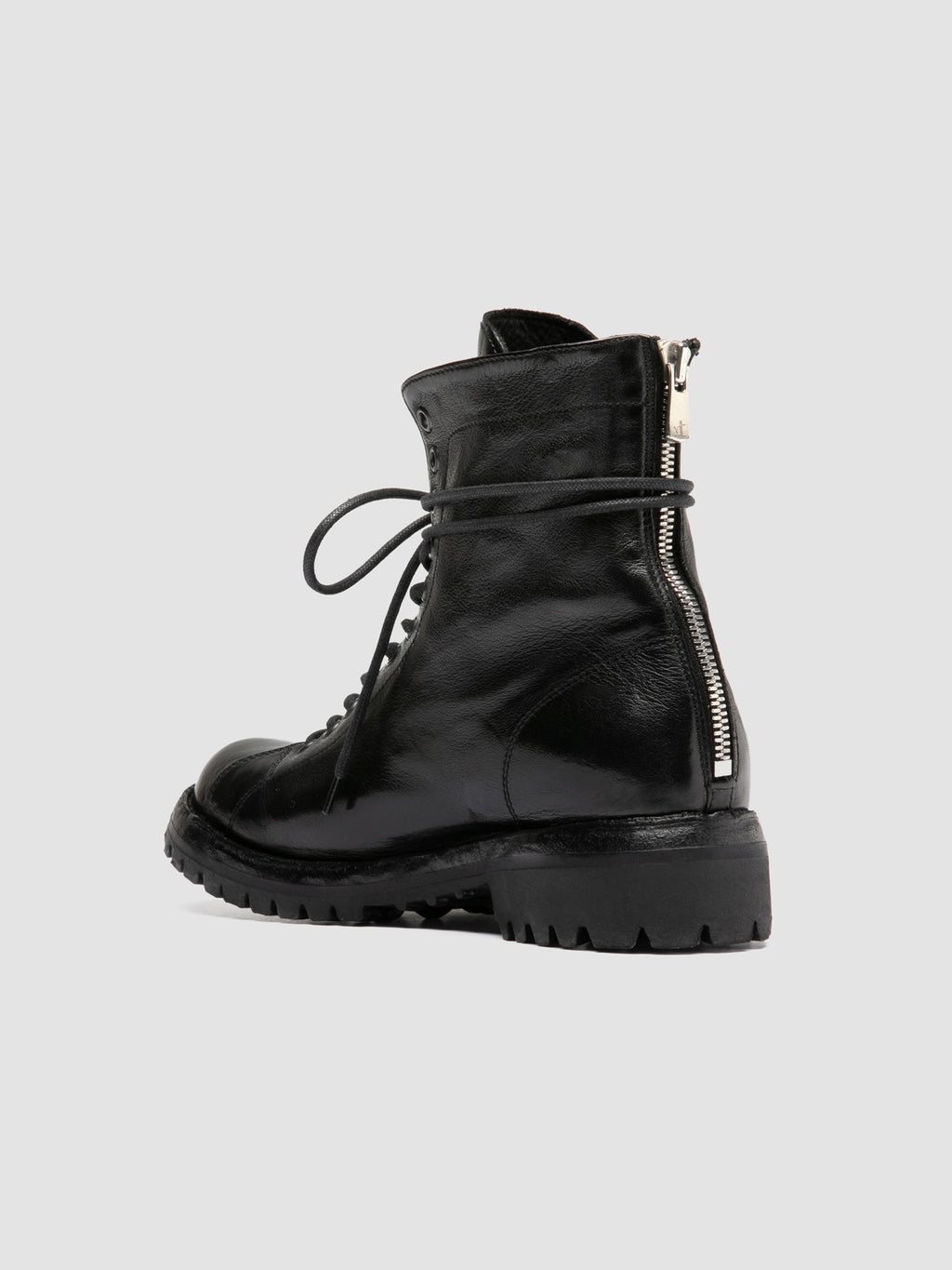 LORAINE 033 - Black Leather Zip Boots - image 4,side view