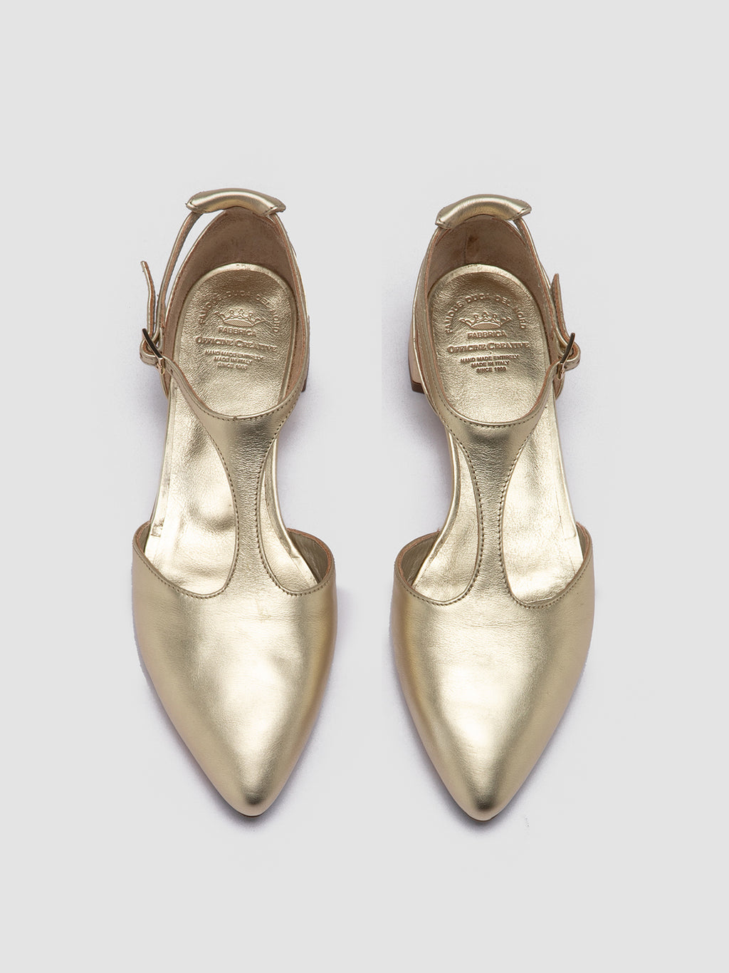 SAGE 103 - Gold Leather T-Bar Shoes - image 2,side view
