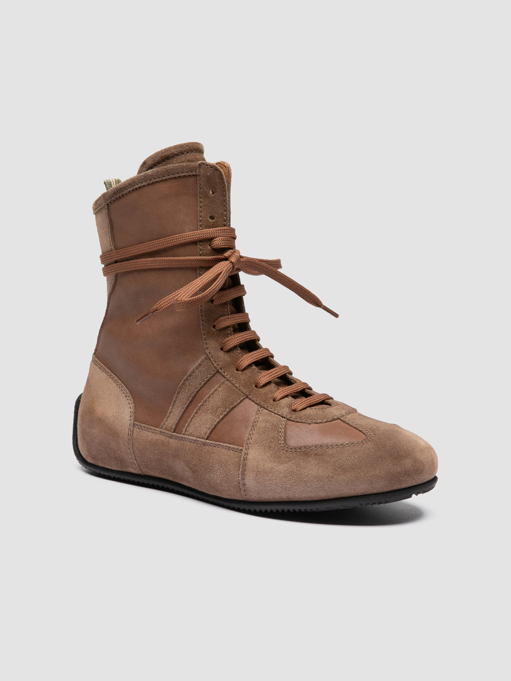 SUBSIDE 105_W - Brown Suede and Leather High Top Sneakers - image 3,side view