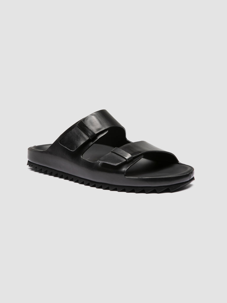 AGORÀ 010 - Black Leather Slide Sandals