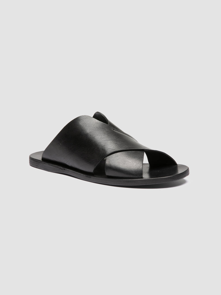 KIMOLOS 015 - Black Leather Slide Sandals