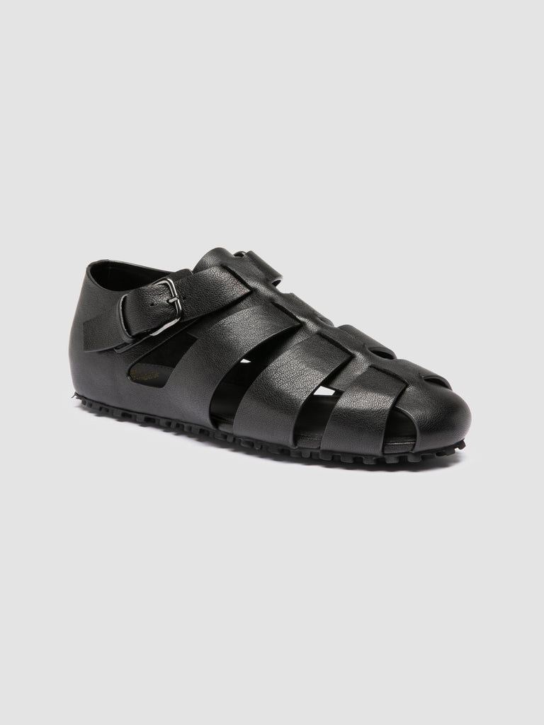 YORGOS 001 - Black Leather Fisherman Sandals
