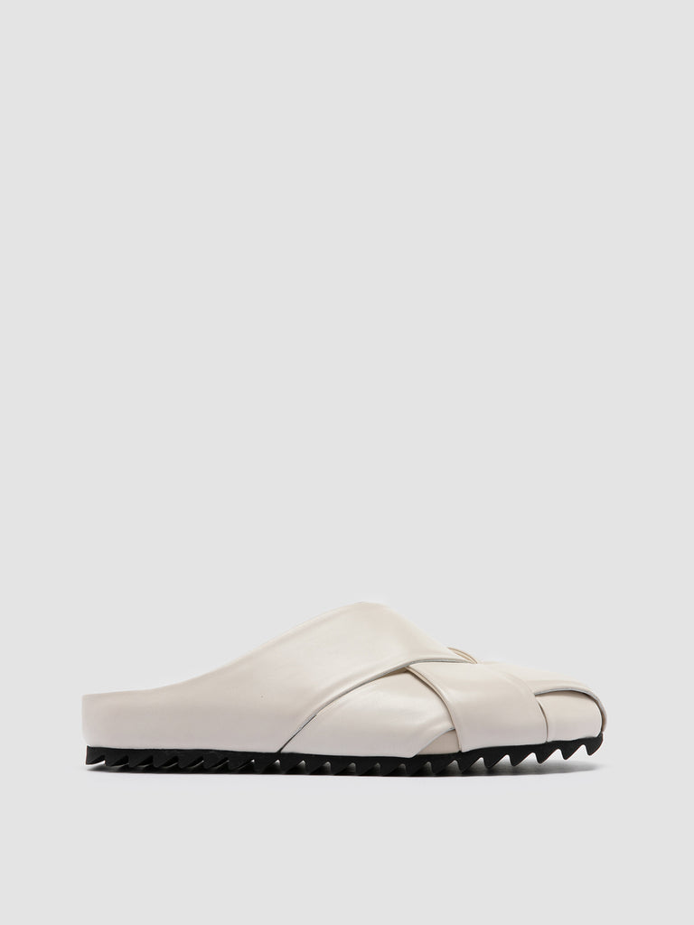 PELAGIE 018 - White Leather Mule Sandals