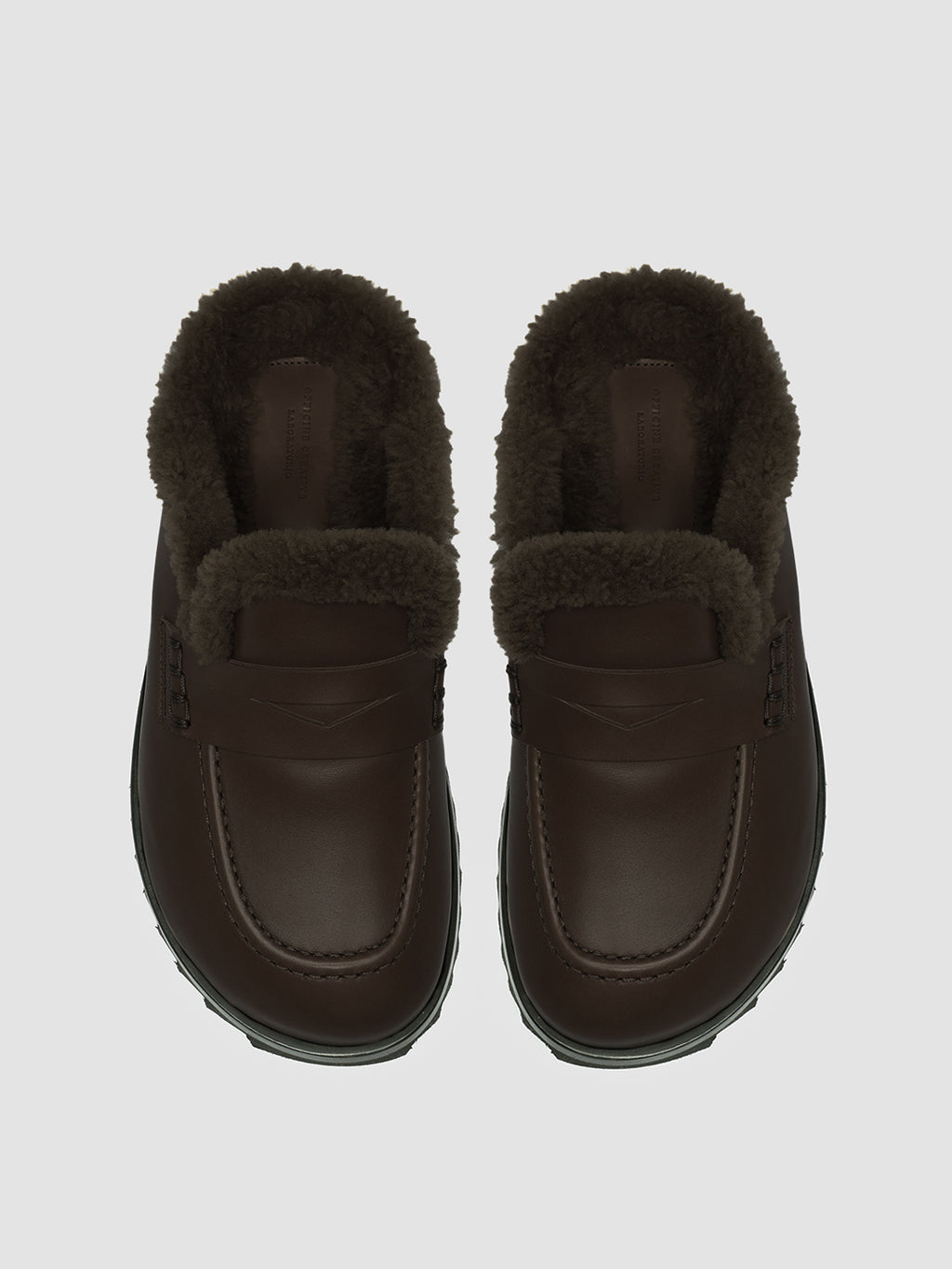 PELAGIE D’HIVER 007 - braune Pantoletten aus Leder und Shearling