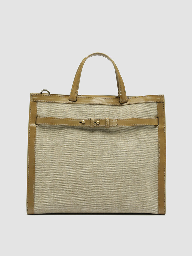 SADDLE 015 - beige Henkeltasche aus Leder und Leinen