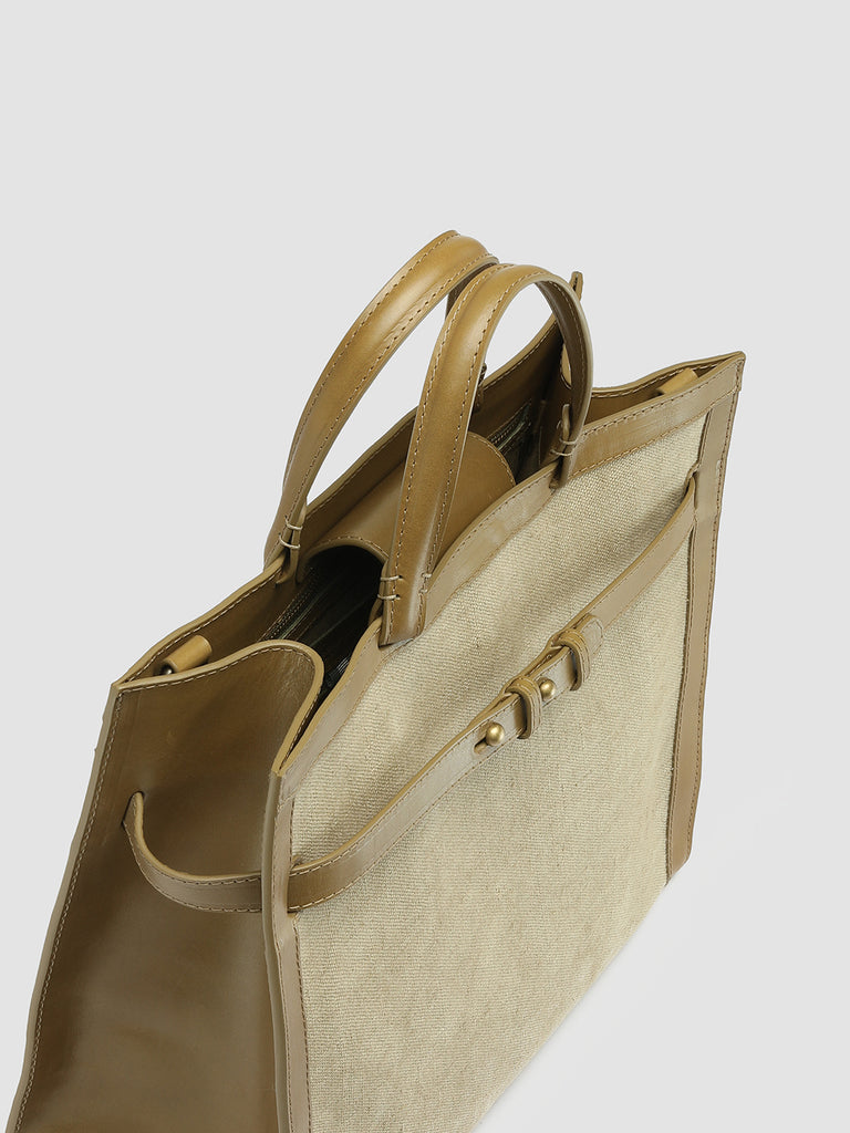 SADDLE 015 - beige Henkeltasche aus Leder und Leinen