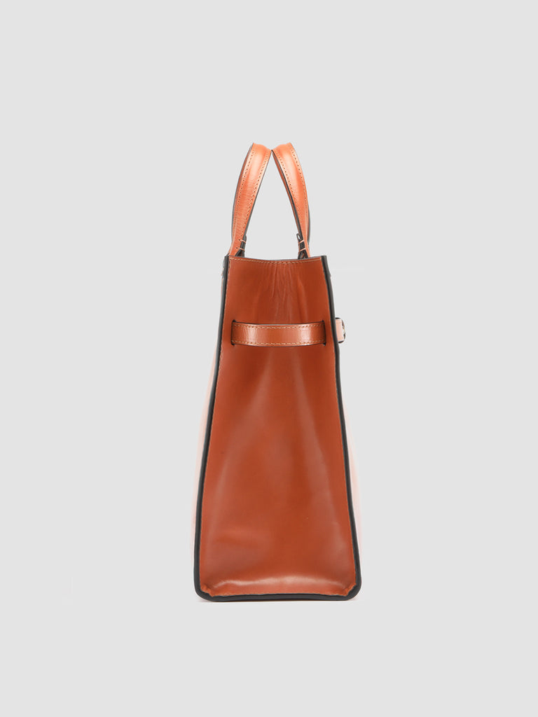 SATTEL 015 - Orangefarbene Henkelhandtasche aus Leder
