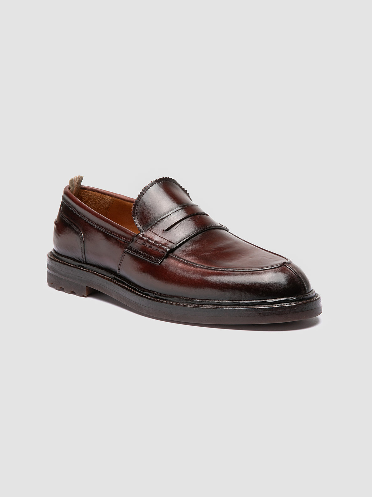 Men's Burgundy Leather Penny Loafers: SAX FLEXI 001 Officine Creative Men's Burgundy Leather Penny Loafers: SAX FLEXI 001 Officine Creative