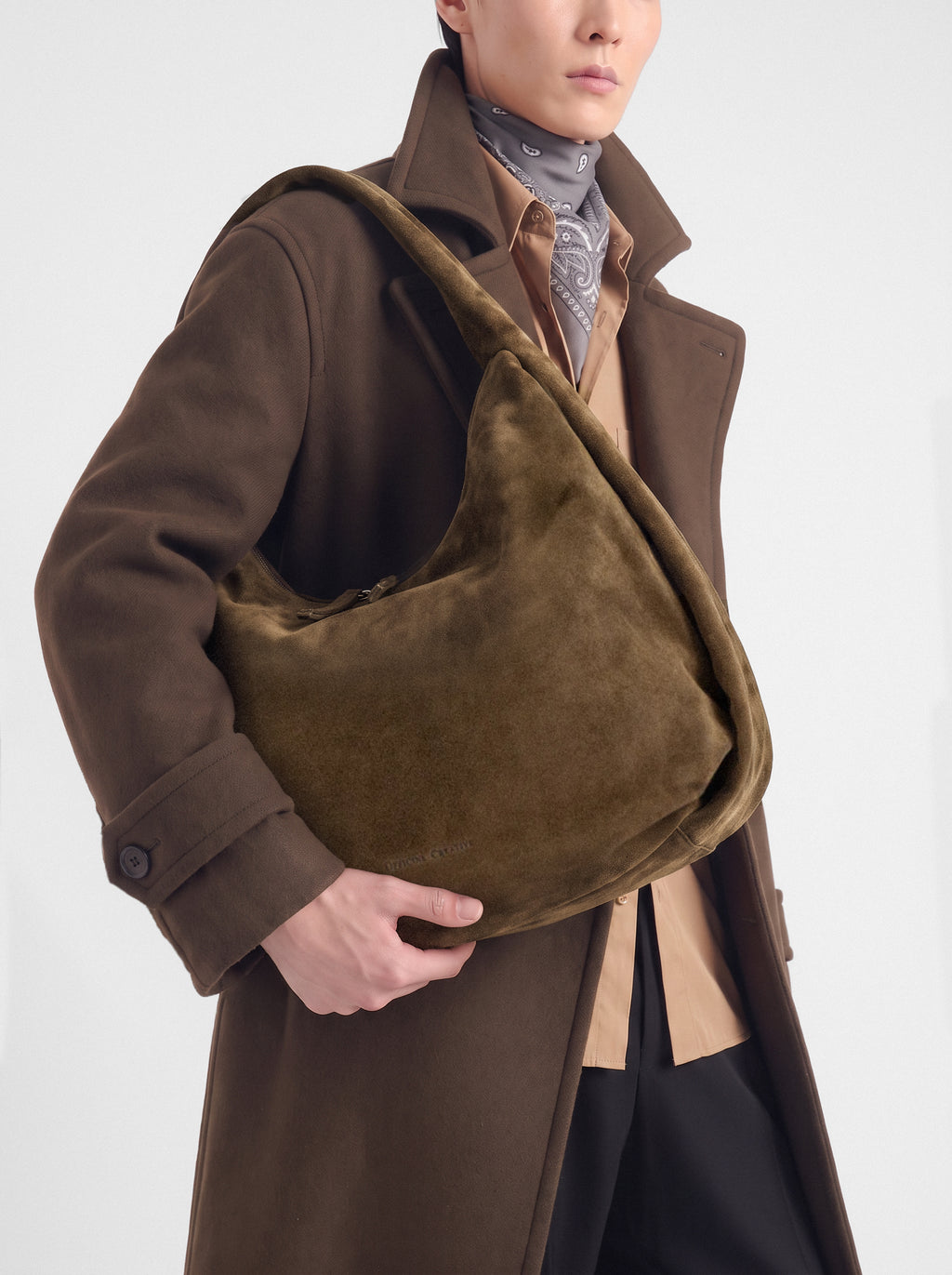 BOLINA 048 - Brown Suede Shoulder Bag - image 2,side view