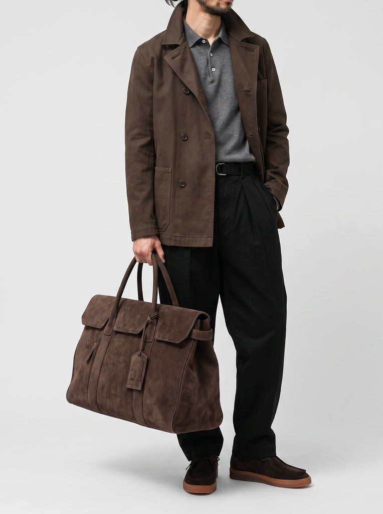 BOSTONIAN 001 - Braune Wochenendtasche aus Wildleder