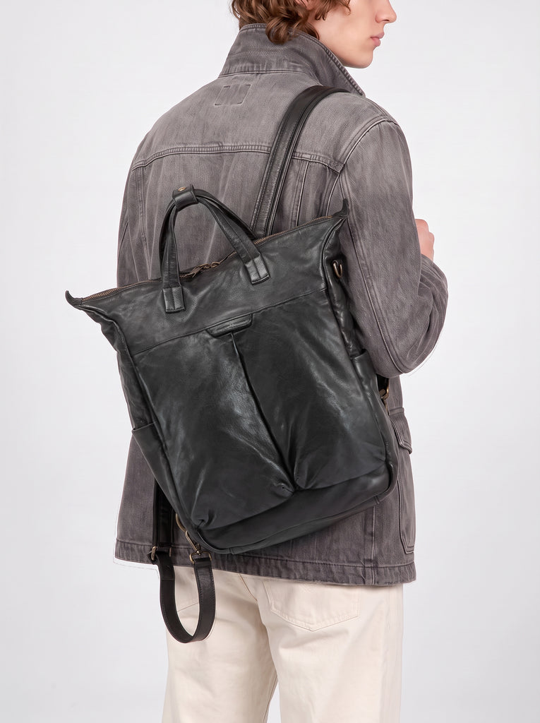 HELMET 055 - Black Leather Backpack