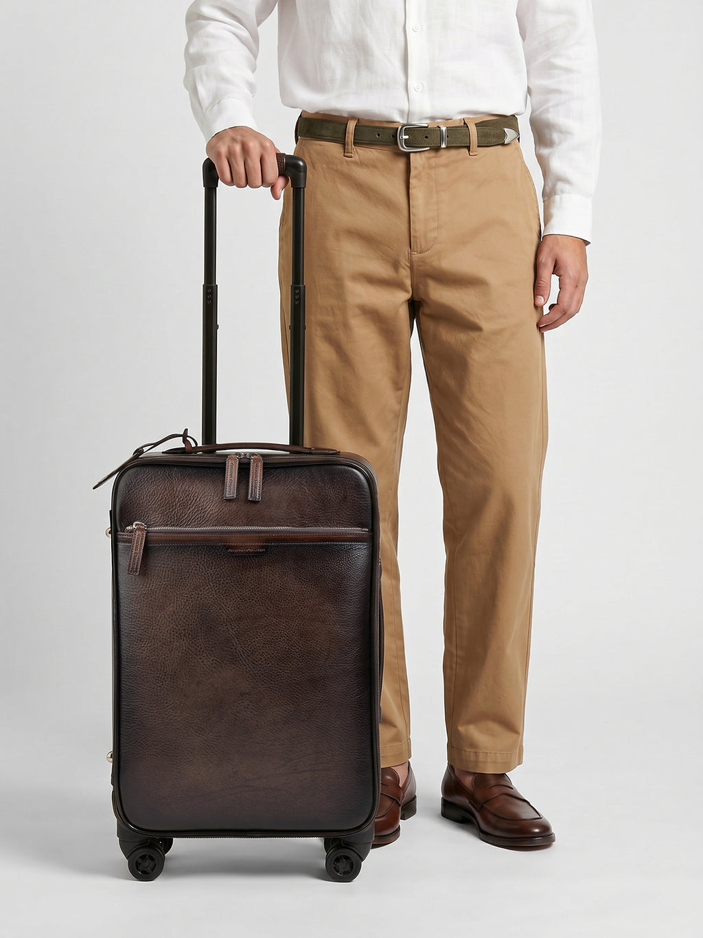 GULLIVER 001 - Brown Leather Suitcase - image 2,side view