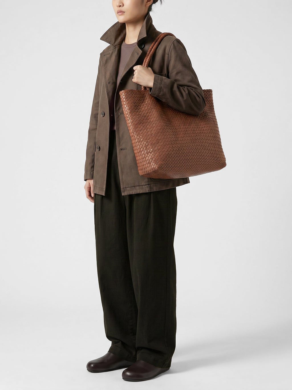 RAQUEL 002 - Brown Leather Shoulder Bag - image 2,side view