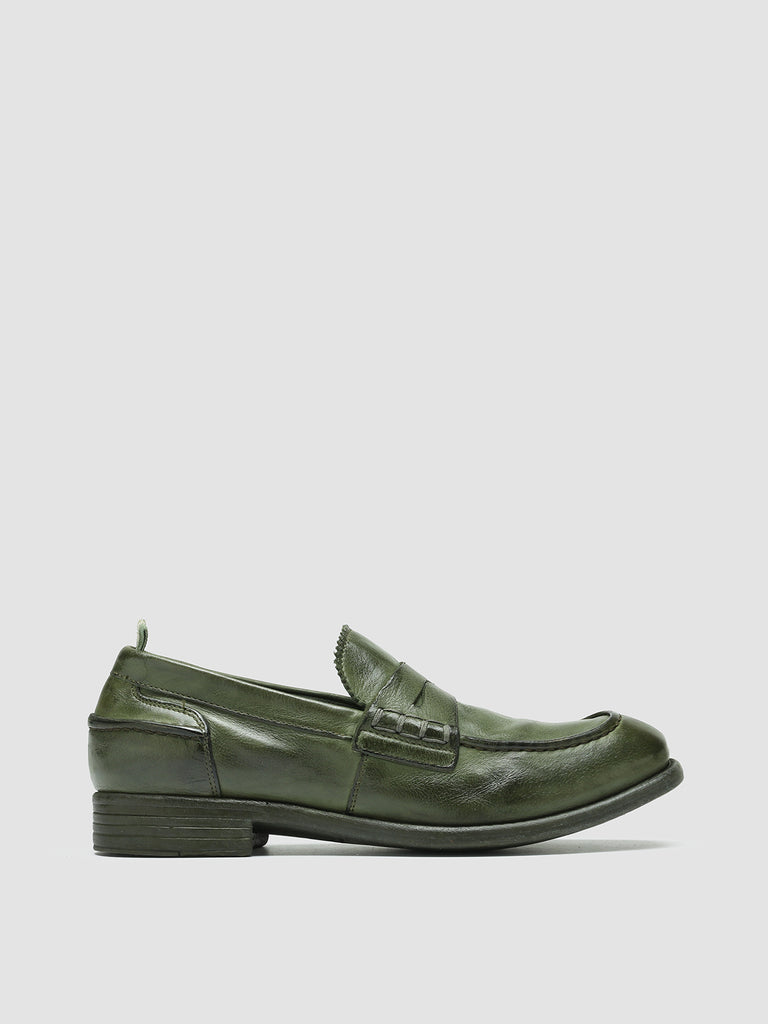 CALIXTE 042 - Green Leather Penny Loafers