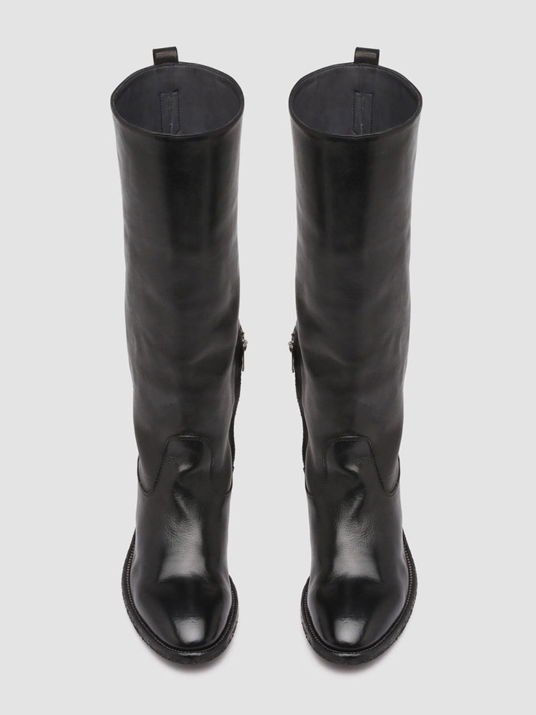 SELINE 013 - Black Zipped Leather Boots