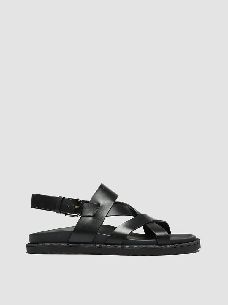 Two Strap Total Black Leather Sandals. Apostasy Sandals -  Sweden