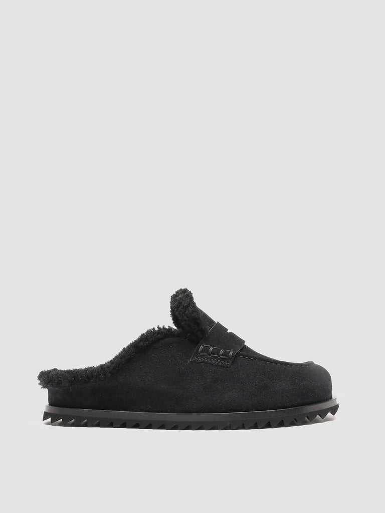 PELAGIE D’HIVER 007 - Black Suede and Shearling Mules