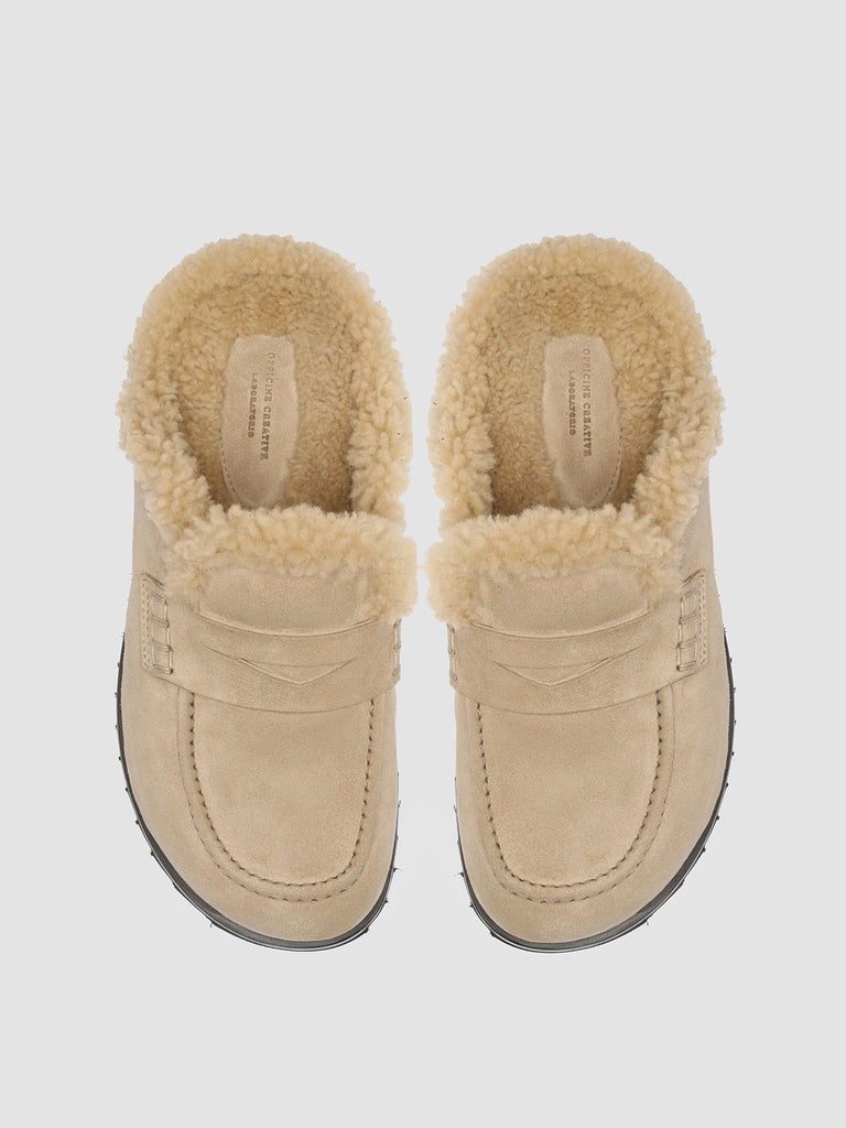 PELAGIE D’HIVER 007 - Ivory Suede and Shearling Mules