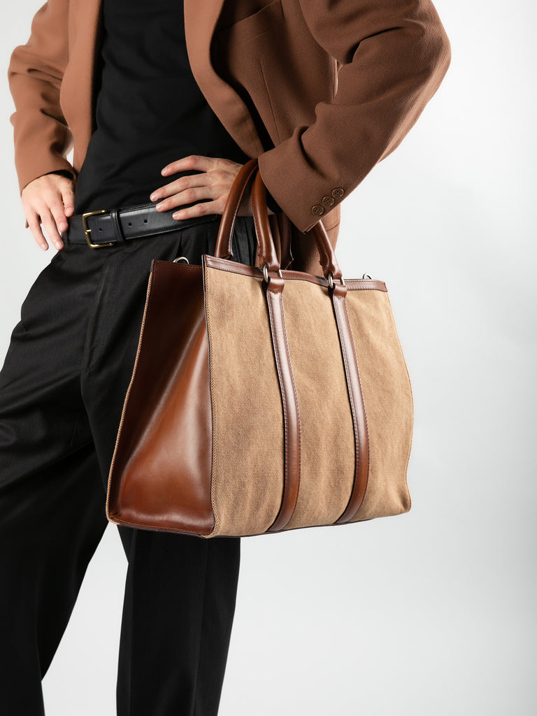 QUENTIN 013 - Brown Canvas and Leather Tote Bag  Officine Creative - 7