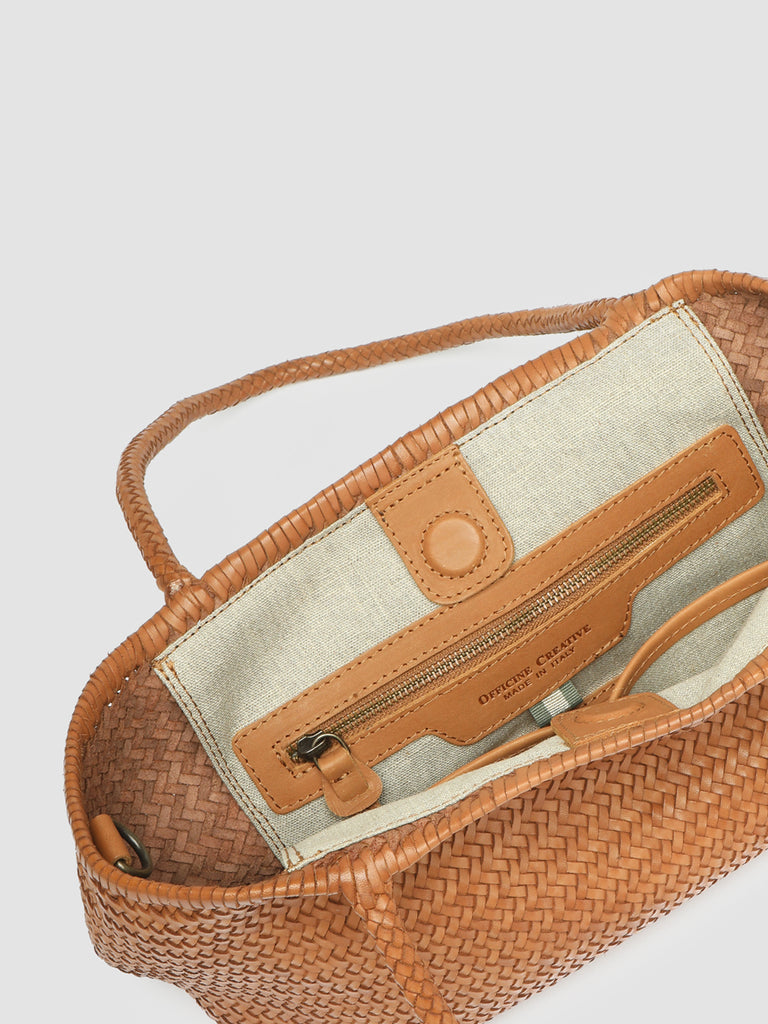 SUSAN 01 Woven - Brown Leather Tote Bag